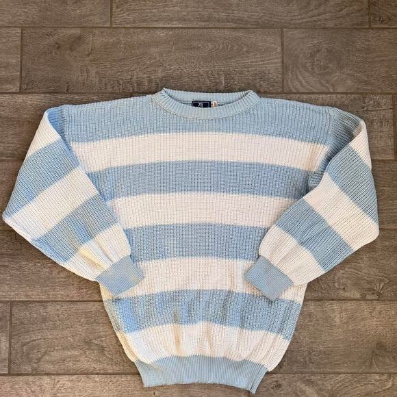 Vintage 80s light blue and white striped sweater - Picture 2 of 4
